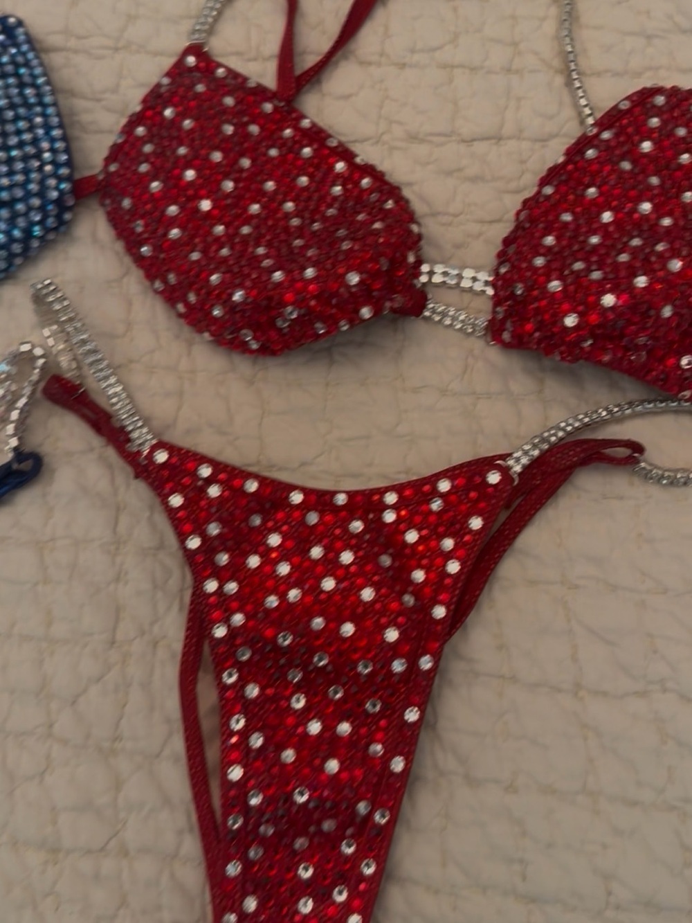 Red Crystal Embellished Bikini Set